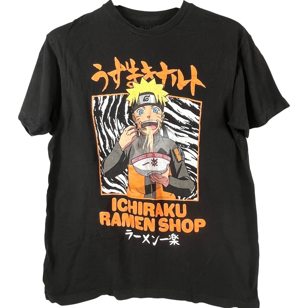Naruto Shippuden Mens L Ichiraku Ramen Shop Anime Graphic Tee Black Tshirt Manga
